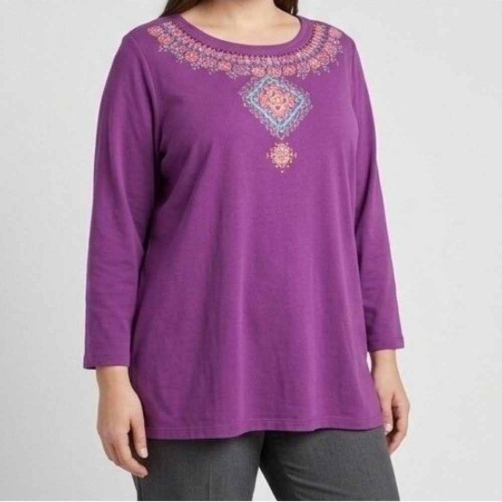 Sabaku Artwear Purple Aztec Southwest 3/4 Sleeve Jersey Shirt Top USA Women's 1X